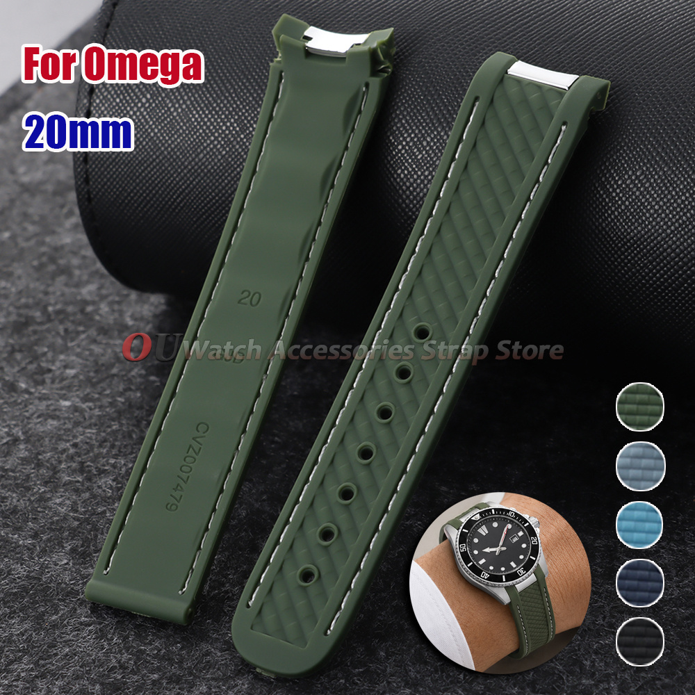 Omega Watch Seamaster - Tali Jam Silikon Ujung Melengkung 20mm