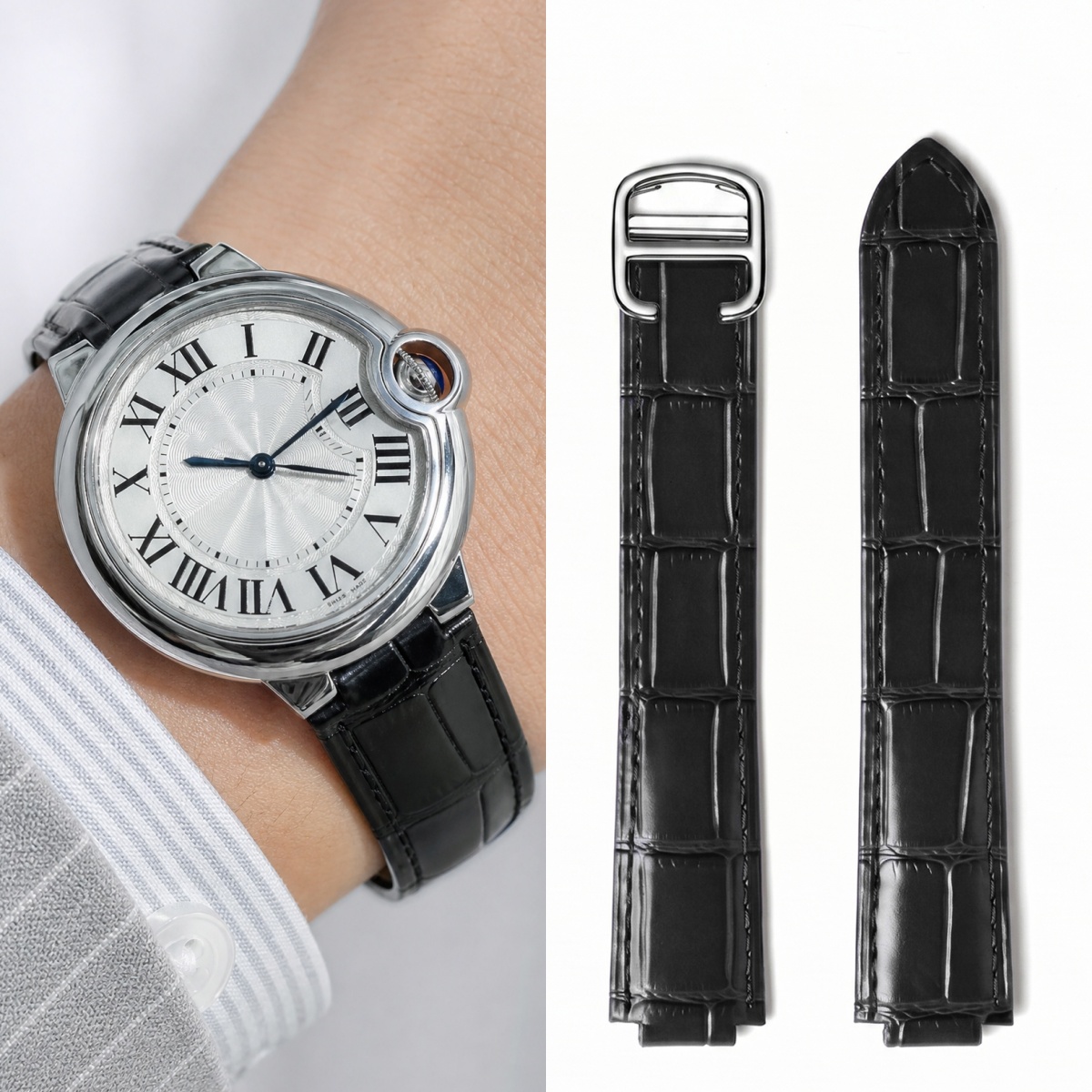 Cartier Watch Ballon Bleu - Tali Jam Tangan Kulit Ekor Cembung